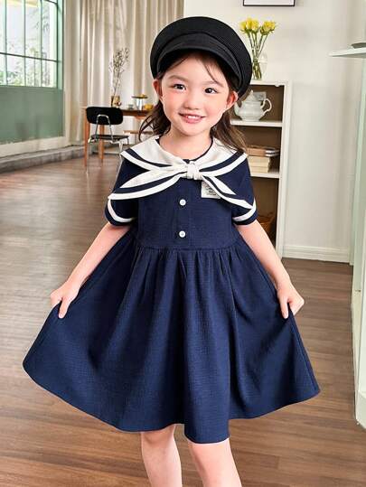 Self-Portrait マリンテイスト セーラー襟 ニットワンピース セーラー服 マリン風セーラーワンピース ワンピース|セーラー服