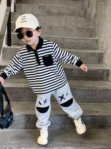 Quần thể thao dệt kim rộng in khối màu vui nhộn thường ngày cho cậu bé, có cổ tay co giãn, hoàn hảo cho các bữa tiệc, dã ngoại và đi chơi - Xám - Xem 5