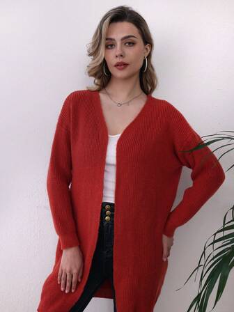 Solid Drop Shoulder Casual Cardigan For Dailywear