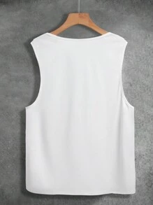 Manfinity RSRT 男士夏季纯色纯色垂领宽松休闲无袖背心，适合外出、丈夫 - 白色 - 查看 6