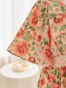 Soleia Plus Size Women's Floral Splice Contrast Graphic Print Maxi Festival Boho Beach Shirt Dress