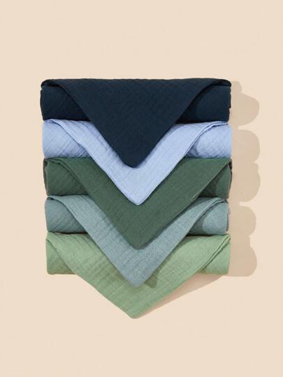 5pcs Baby Pure Cotton Muslin Cloth Handkerchief For Wiping Mouth And Feeding, Square Bandana Bibs