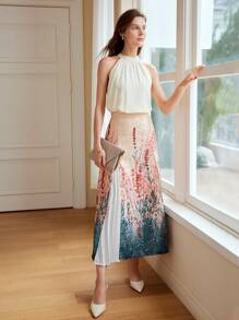 MOTF PREMIUM PLANTS PRINT PLEATED PANEL SKIRT