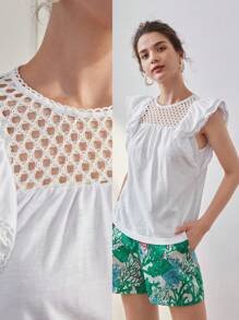 MOTF PREMIUM LACE YOKE RUFFLE ARMHOLE TEE - White - View 2