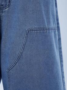 Manfinity Homme Quần jean denim ống rộng dáng rộng giản dị có túi cho nam, phong cách đường phố - Rửa nhẹ - Xem 5