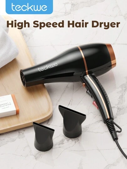 Teckwe 吹风机，沙龙级吹风机，一键冷/热风开关，四级温度控制，高速电机，带两种喷嘴尺寸，适合家庭和沙龙使用 - 英国插头圣诞礼物，秋冬季假期露营必备品度假配件，露营用品