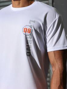 Manfinity Sport Corelite 男友风男士简约印花短袖圆领T恤 8008 - 白色 - 查看 3