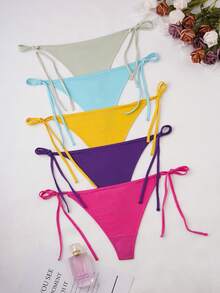 SHEIN Lenjerie de corp de damă cu noduri colorate cu talie joasă - Multicolor - Vizualizare 5