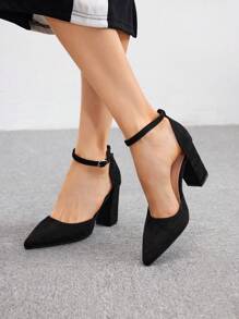 CUCCOO BIZCHIC 女士时尚黑色经典踝带尖头高跟鞋，粗跟，适合正式场合优雅基本款商务休闲商务时尚圣诞节秋季新年假期 - 黑色 - 查看 3