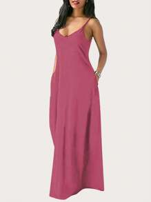 INAWLY Solid Color Simple Daily Women's Cami Dress - Dusty Pink - View 4