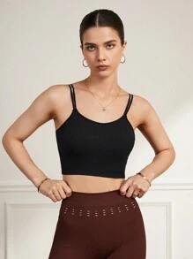 SHEIN Sports Áo ngực thể thao hàng đầu chắc chắn dành cho nữ - màu đen - Xem 4