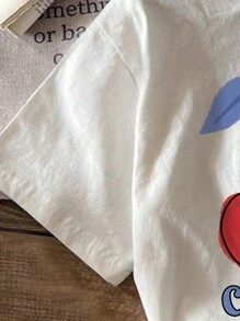 SHEIN 返校服 可爱T恤 少女装 公主 少女休闲樱桃卡通公主图案白色短袖圆领T恤 适合夏季动漫T恤anime Tshirtplayera 动漫 - 白色 - 查看 4