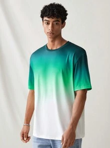 Manfinity VCAY 男士時尚針織漸變色寬鬆短袖T恤，日常穿著款 - 彩色 - 查看 7