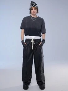 Manfinity Denimwave 男士牛仔針織短袖街頭服裝 - 黑色 - 查看 5