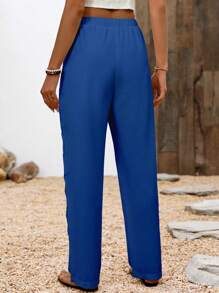 EMERY ROSE Pantalones largos cónicos informales para mujer con ajuste holgado, bolsillo lateral y decoración de botones