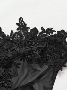 SHEIN Ladies' Sexy Mesh Floral Patchwork Halterneck Bodysuit Lingerie Bridal Lingerie For Going Out - Black - View 4
