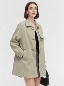 Raglan Sleeve Duffle Trench Coat For Spring & Autumn - Green - View 5