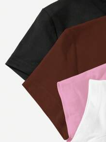 SHEIN EZwear 4入組休閒短袖女士圓領修身T卹，適用於夏季 - 彩色 - 查看 4