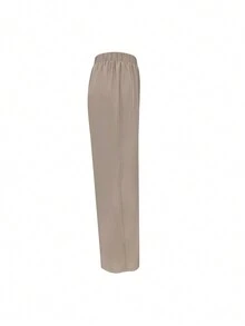 女士 2 件套优雅纯色圆领开衫连衣裙和松紧腰宽松裤套装，适合生日、花园派对、婚礼、工作、休闲装、春夏/秋季 - 卡其色 - 查看 8