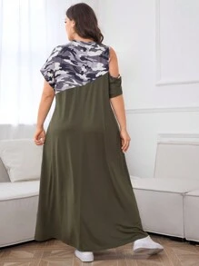 Mulvari Plus Camo Print Cold Shoulder Dress - Multicolor - View 2