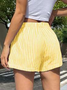 SHEIN EZwear Quần short rộng rãi sọc vàng cỡ lớn - Nhiều màu - Xem 2