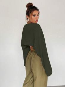 SHEIN Unity Solid Batwing Sleeve Crop Duster Cardigan - Olive Green - View 2
