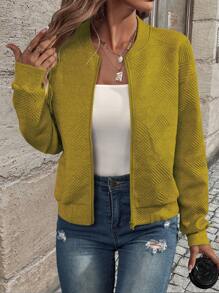 EMERY ROSE Zip Up Drop Shoulder Bomber Jacket Fall Winter Cloth For Women - Yellow - View 1