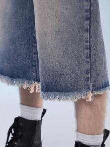 Manfinity Roghcode Quần short denim giản dị cho nam, phong cách đường phố - Rửa tối - Xem 6
