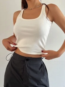 DAZY Haut à bretelles d'été décontracté pour femme, col carré de couleur unicolore - Blanc - Voir 3
