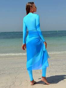 Swim Shayni Solid Long Sleeve Burkini Top & Swim Pants For Summer Arabic Clothing - Multicolor - View 2