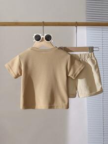 Baby Boy Summer Casual Solid Color Short-Sleeved Workwear T-Shirt And Shorts Set