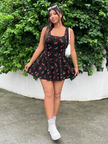 SHEIN EZwear 大码女式夏季印花针织背心连体裤，短款 - 彩色 - 查看 3