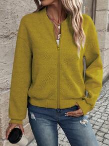 EMERY ROSE Zip Up Drop Shoulder Bomber Jacket Fall Winter Cloth For Women - Yellow - View 3