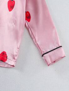 Conjunto de pijama para bebé niña con estampado de fresa, con parte superior y pantalones con tubería de contraste - Rosa - Ver 3