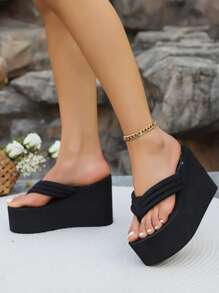 女性夾腳拖、後背楔形度假鞋、時尚派對踝帶泵鞋高跟涼鞋