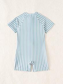 Minimalist Baby Boys' Zip-Up Short Sleeve Rash Guard, Casual Beach & Pool Swimsuit - Green - View 2