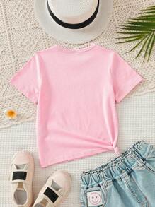 Young Girl Simple Letter Slogan Pattern Casual Short Sleeve T-Shirt, Summer