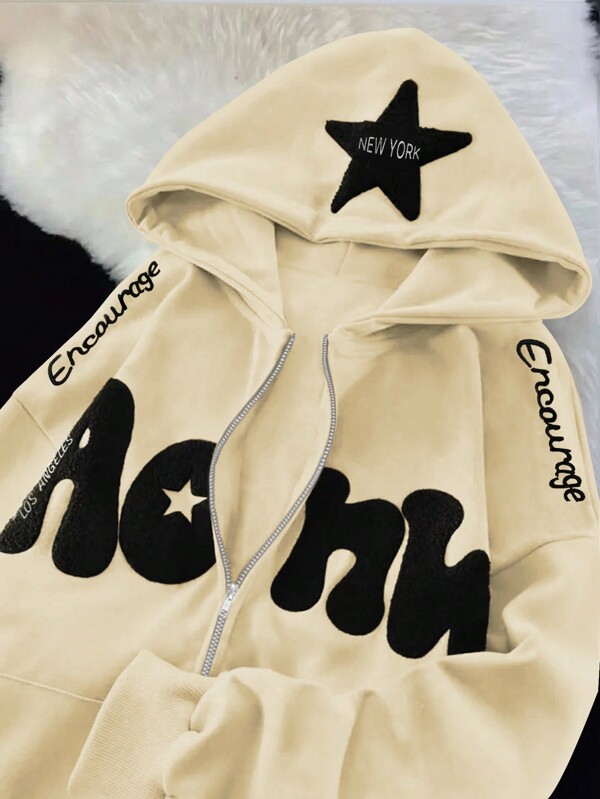 INAWLY Women's Spring And Autumn Front-Zip Hoodie With Letter Print Long Sleeves,Long Sleeve Tops Graduation,Back To School Outfits,Graduation,Teacher Outfits For Women,Back To School