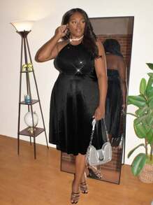 SHEIN Unity Damen Große Größen Kleid in einfacher, einfarbiger, offener Schulter-Stil geeignet für den täglichen Gebrauch