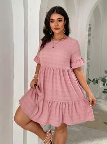 SHEIN LUNE Plus Flare mouwen Rucheszoom Smockjurk