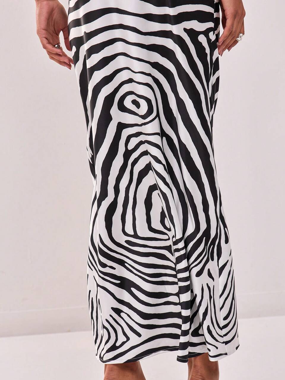 Satin Zebra Print Low Rise Maxi Skirt Boho Summer Cute Chic Elegant Festival
