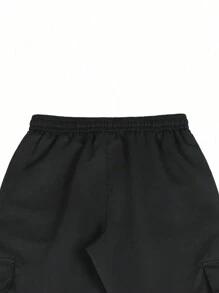 Claim Dot 男士休闲纯色抽绳腰工装裤，秋季 - 黑色 - 查看 4