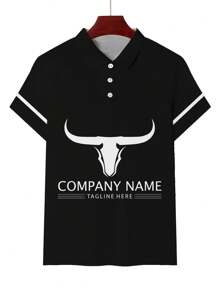Men's Summer Short Sleeve Casual Commuting Polo Shirt With Letter & Bull Head Print