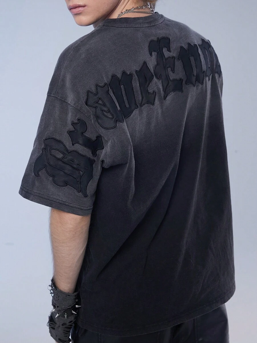 Manfinity Denimwave 男士牛仔針織短袖街頭服裝 - 黑色 - 查看 1