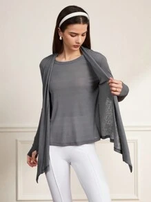 Menodora SHEIN Sport 女性春夏季純色長袖拉鍊連帽外套 - 灰色 - 查看 1