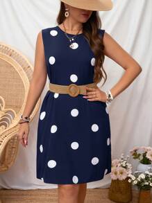 SHEIN LUNE Plus Size Women's Polka Dot Printed Sleeveless Summer Dress - Navy Blue - View 4
