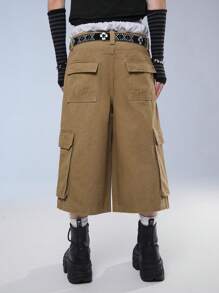 Manfinity Denimwave Shorts en jean avec poches multiples pour homme, coupe ample de vêtements de travail streetwear, mi-longueur - Kaki - Voir 2