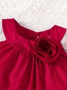 SHEIN Baby Mädchen 2-teiliges Set für den Sommer, rotes Baumwoll-Neckholder-Top mit Dekor und Blumen verzierter Rock