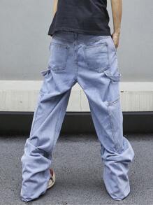 Manfinity EMRG Jeans holgados, de pierna ancha, informales y holgados con bolsillos para hombre