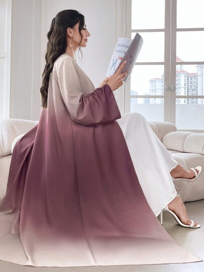 Al Najma Ombre Print Long Flounce Sleeve Modest Arabian Abaya Modest Dress, Robe